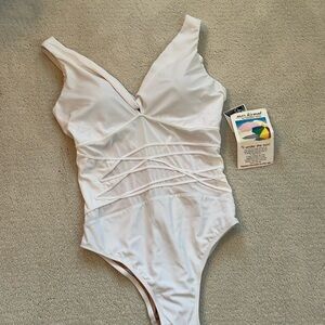 One piece white bathing suit